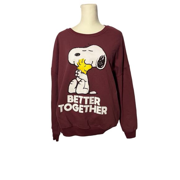 Peanuts Womens Sweatshirt Size L Burgundy Round Neck Better Together Print - Picture 2 of 9